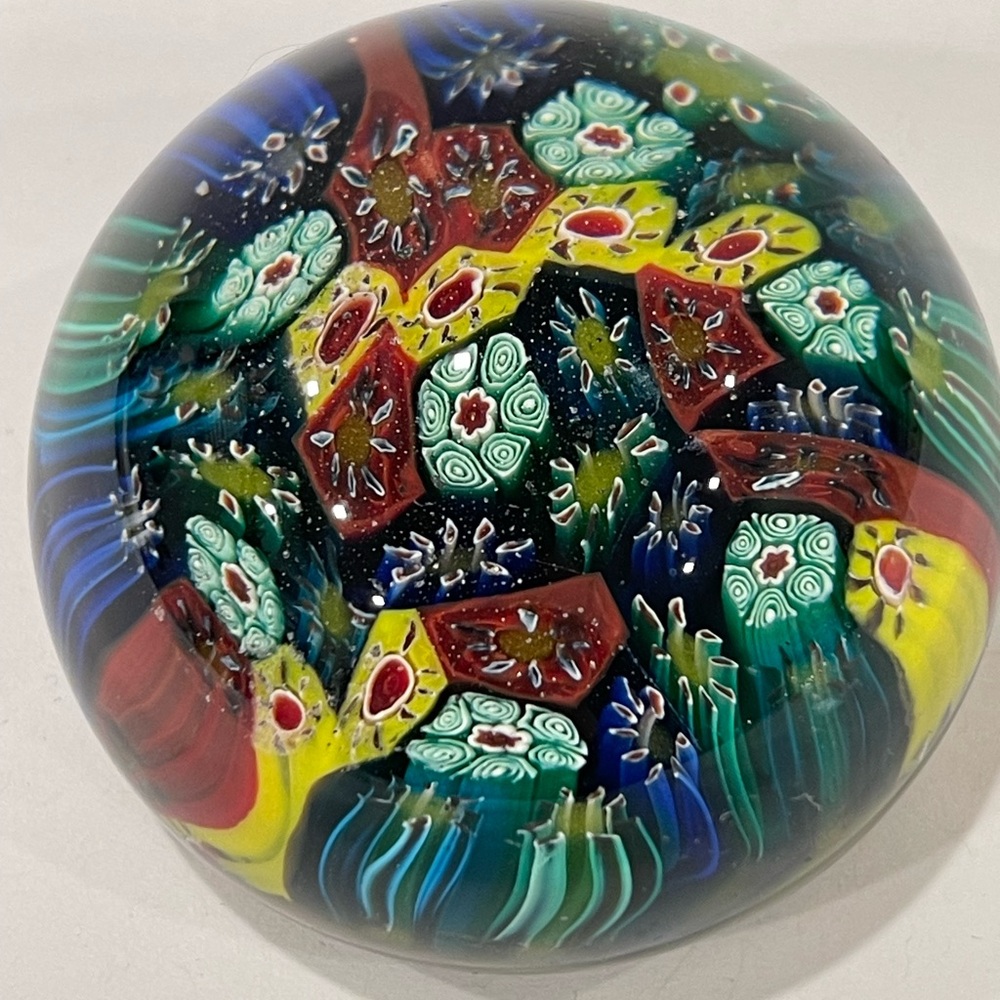 Murano Vetreria Fiori Vintage Milefiori Collectable Glass Paper Weight Signed